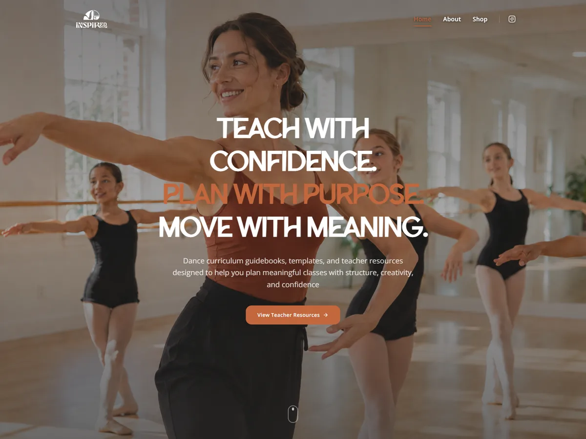 InspirED homepage showing a dance instructor leading a studio class